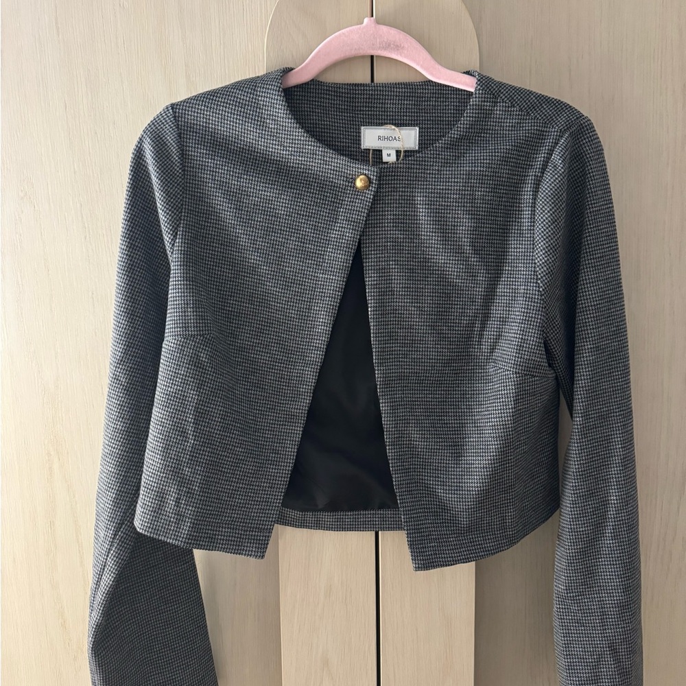 Gray Plaid Single Button Jacket